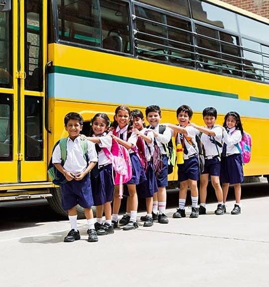 Students boarding a Go Connect school bus